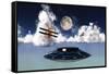 Dh 82 Tiger Moth Biplane's Attack a Flying Saucer-null-Framed Stretched Canvas