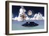 Dh 82 Tiger Moth Biplane's Attack a Flying Saucer-null-Framed Premium Giclee Print