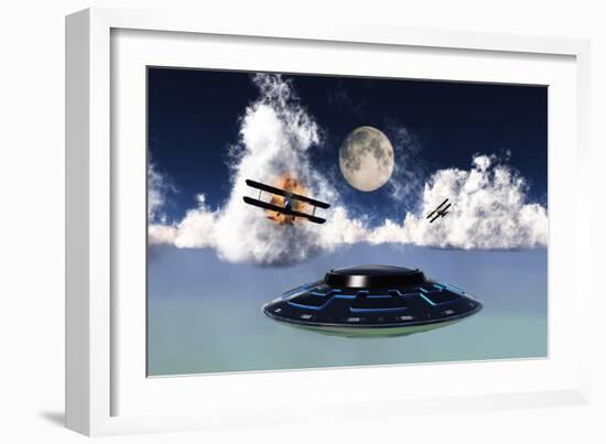 Dh 82 Tiger Moth Biplane's Attack a Flying Saucer-null-Framed Premium Giclee Print