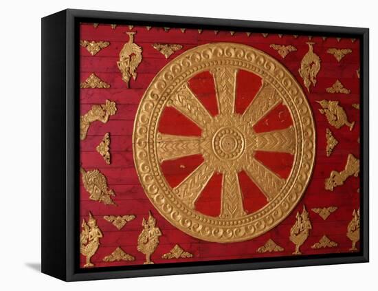 Dharma Wheel at Wat Si Muang, Vientiane, Laos, Indochina, Southeast Asia, Asia-Godong-Framed Stretched Canvas