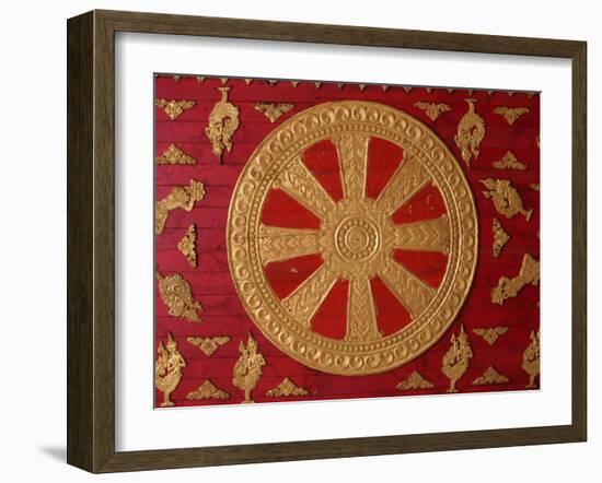 Dharma Wheel at Wat Si Muang, Vientiane, Laos, Indochina, Southeast Asia, Asia-Godong-Framed Photographic Print