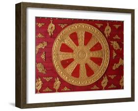 Dharma Wheel at Wat Si Muang, Vientiane, Laos, Indochina, Southeast Asia, Asia-Godong-Framed Photographic Print