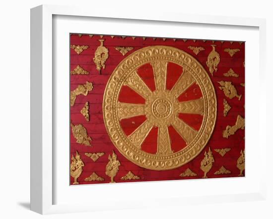 Dharma Wheel at Wat Si Muang, Vientiane, Laos, Indochina, Southeast Asia, Asia-Godong-Framed Photographic Print