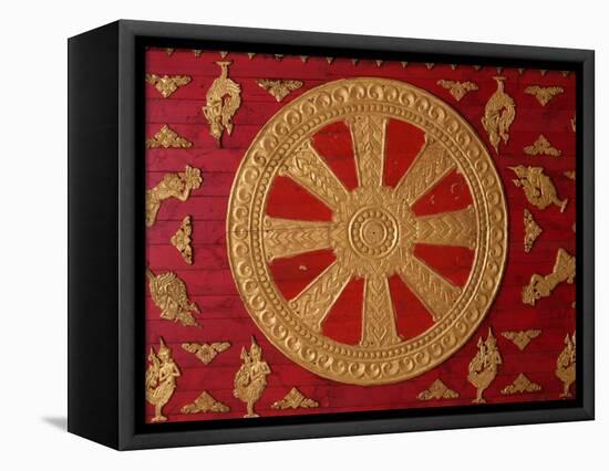 Dharma Wheel at Wat Si Muang, Vientiane, Laos, Indochina, Southeast Asia, Asia-Godong-Framed Stretched Canvas