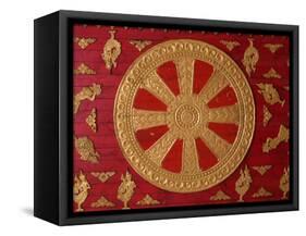 Dharma Wheel at Wat Si Muang, Vientiane, Laos, Indochina, Southeast Asia, Asia-Godong-Framed Stretched Canvas