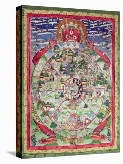 Dharmachakra, Wheel of Transmigratory Existence-Tibetan School-Stretched Canvas