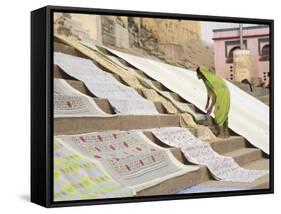 Dhobi Wallah Drying Laundry, Ghats, Varanasi, Uttar Pradesh, India, Asia-Wendy Connett-Framed Stretched Canvas