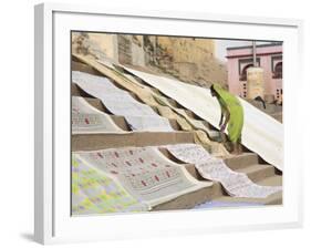 Dhobi Wallah Drying Laundry, Ghats, Varanasi, Uttar Pradesh, India, Asia-Wendy Connett-Framed Photographic Print