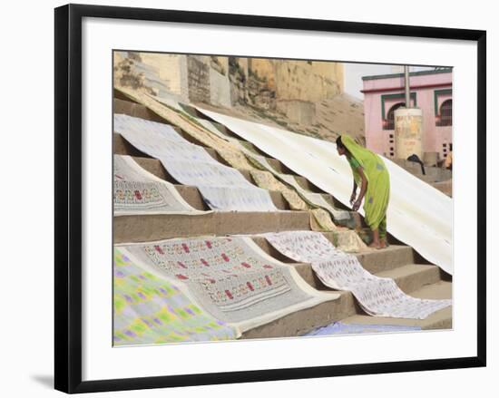 Dhobi Wallah Drying Laundry, Ghats, Varanasi, Uttar Pradesh, India, Asia-Wendy Connett-Framed Photographic Print