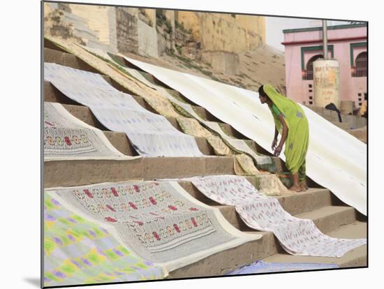 Dhobi Wallah Drying Laundry, Ghats, Varanasi, Uttar Pradesh, India, Asia-Wendy Connett-Mounted Photographic Print