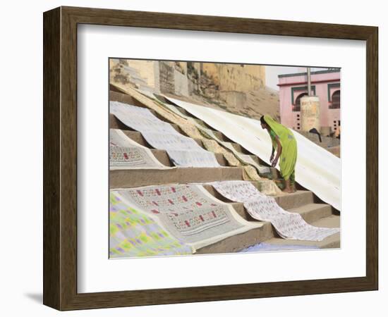 Dhobi Wallah Drying Laundry, Ghats, Varanasi, Uttar Pradesh, India, Asia-Wendy Connett-Framed Photographic Print