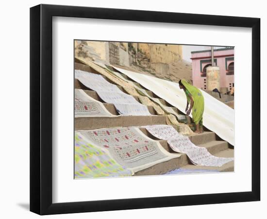 Dhobi Wallah Drying Laundry, Ghats, Varanasi, Uttar Pradesh, India, Asia-Wendy Connett-Framed Photographic Print