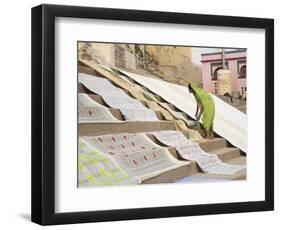 Dhobi Wallah Drying Laundry, Ghats, Varanasi, Uttar Pradesh, India, Asia-Wendy Connett-Framed Photographic Print