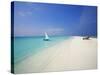 Dhoni and Lounge Chairs on Tropical Beach, Maldives, Indian Ocean-Papadopoulos Sakis-Stretched Canvas