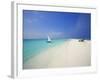 Dhoni and Lounge Chairs on Tropical Beach, Maldives, Indian Ocean-Papadopoulos Sakis-Framed Photographic Print