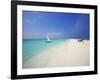 Dhoni and Lounge Chairs on Tropical Beach, Maldives, Indian Ocean-Papadopoulos Sakis-Framed Photographic Print