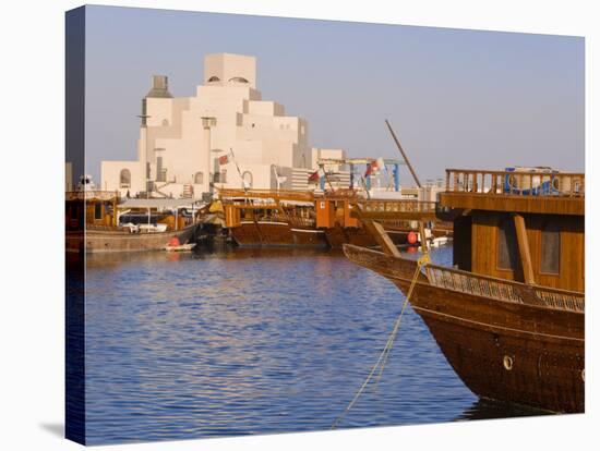 Dhow in Front of the Museum of Islamic Art, Doha, Qatar, Middle East-Gavin Hellier-Stretched Canvas
