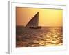 Dhow in Silhouette on the Indian Ocean at Sunset, off Stone Town, Zanzibar, Tanzania, East Africa-Lee Frost-Framed Photographic Print