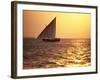 Dhow in Silhouette on the Indian Ocean at Sunset, off Stone Town, Zanzibar, Tanzania, East Africa-Lee Frost-Framed Photographic Print