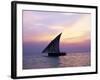 Dhow in Silhouette on the Indian Ocean at Sunset, off Stone Town, Zanzibar, Tanzania, East Africa-Lee Frost-Framed Photographic Print