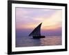 Dhow in Silhouette on the Indian Ocean at Sunset, off Stone Town, Zanzibar, Tanzania, East Africa-Lee Frost-Framed Photographic Print
