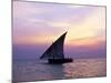Dhow in Silhouette on the Indian Ocean at Sunset, off Stone Town, Zanzibar, Tanzania, East Africa-Lee Frost-Mounted Photographic Print