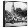 Dhows and Houses on the Chao Phraya River, Bangkok, Thailand, 1900s-null-Framed Stretched Canvas