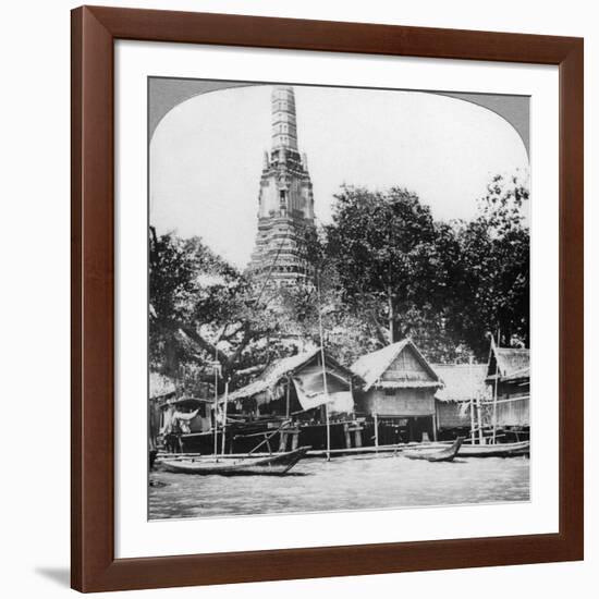 Dhows and Houses on the Chao Phraya River, Bangkok, Thailand, 1900s-null-Framed Giclee Print