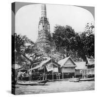 Dhows and Houses on the Chao Phraya River, Bangkok, Thailand, 1900s-null-Stretched Canvas