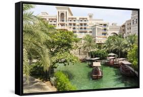 Dhows Cruise around the Madinat Jumeirah Hotel, Dubai, United Arab Emirates, Middle East-Amanda Hall-Framed Stretched Canvas