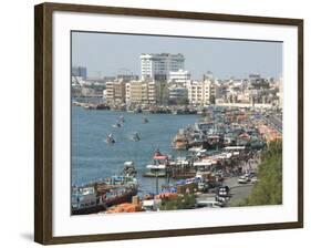 Dhows Moored for Unloading Alongside Deira Wharves, Dubai Creek, Dubai, Uae, Middle East-Waltham Tony-Framed Photographic Print