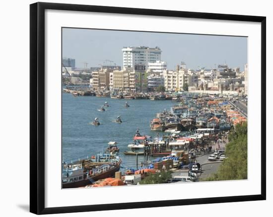 Dhows Moored for Unloading Alongside Deira Wharves, Dubai Creek, Dubai, Uae, Middle East-Waltham Tony-Framed Photographic Print
