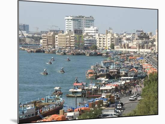 Dhows Moored for Unloading Alongside Deira Wharves, Dubai Creek, Dubai, Uae, Middle East-Waltham Tony-Mounted Photographic Print