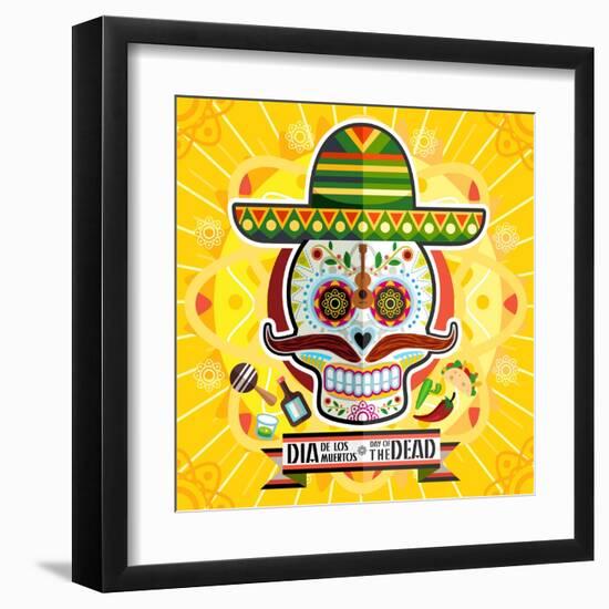 Dia De Los Muertos Day of the Dead Skull-escova-Framed Art Print