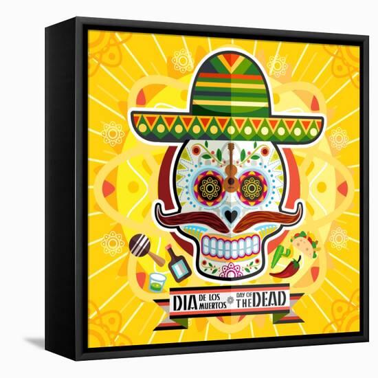 Dia De Los Muertos Day of the Dead Skull-escova-Framed Stretched Canvas