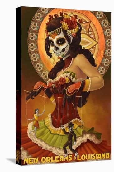 Dia De Los Muertos Marionettes - New Orleans, Louisiana-Lantern Press-Stretched Canvas