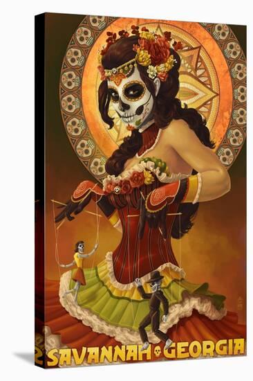 Dia De Los Muertos Marionettes - Savannah, Ga-Lantern Press-Stretched Canvas