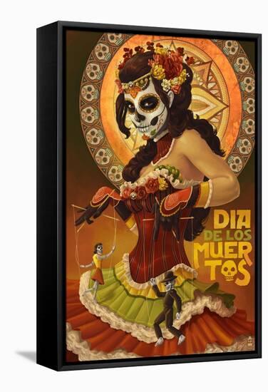 Dia De Los Muertos Marionettes-Lantern Press-Framed Stretched Canvas