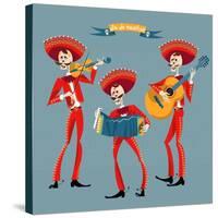 Dia De Muertos. Mariachi Band of Skeletons. Mexican Tradition.-NGvozdeva-Stretched Canvas