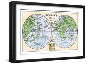 Diagram of Globe by Martin Behaim, Without the New World, Created in 1492-null-Framed Giclee Print