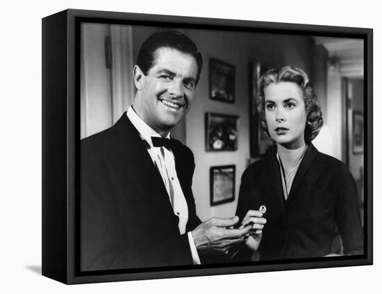 DIAL M FOR MURDER, 1954 directed by ALFRED HITCHCOCK Robert Cummings and Grace Kelly (b/w photo)-null-Framed Stretched Canvas