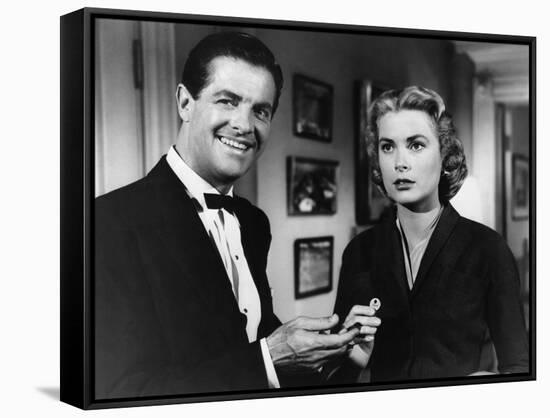 DIAL M FOR MURDER, 1954 directed by ALFRED HITCHCOCK Robert Cummings and Grace Kelly (b/w photo)-null-Framed Stretched Canvas