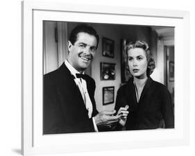 DIAL M FOR MURDER, 1954 directed by ALFRED HITCHCOCK Robert Cummings and Grace Kelly (b/w photo)-null-Framed Photo