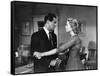 DIAL M FOR MURDER, 1954 directed by ALFRED HITCHCOCK Robert Cummings and Grace Kelly (b/w photo)-null-Framed Stretched Canvas