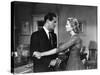 DIAL M FOR MURDER, 1954 directed by ALFRED HITCHCOCK Robert Cummings and Grace Kelly (b/w photo)-null-Stretched Canvas