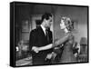 DIAL M FOR MURDER, 1954 directed by ALFRED HITCHCOCK Robert Cummings and Grace Kelly (b/w photo)-null-Framed Stretched Canvas