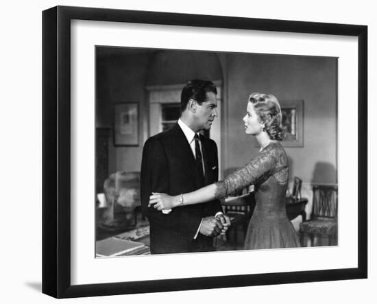 DIAL M FOR MURDER, 1954 directed by ALFRED HITCHCOCK Robert Cummings and Grace Kelly (b/w photo)-null-Framed Photo