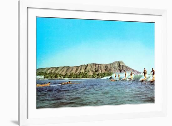 Diamond Head, Surfers, Hawaii-null-Framed Art Print