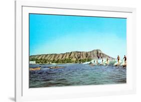 Diamond Head, Surfers, Hawaii-null-Framed Premium Giclee Print