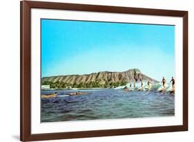 Diamond Head, Surfers, Hawaii-null-Framed Premium Giclee Print